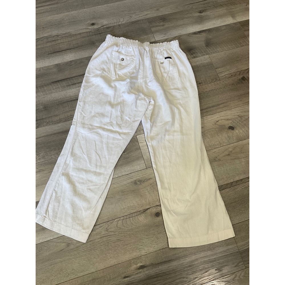 Beau Dawson White Linen Blend Wide Leg Smocked Waist Pants Petite XL - Picture 8 of 8
